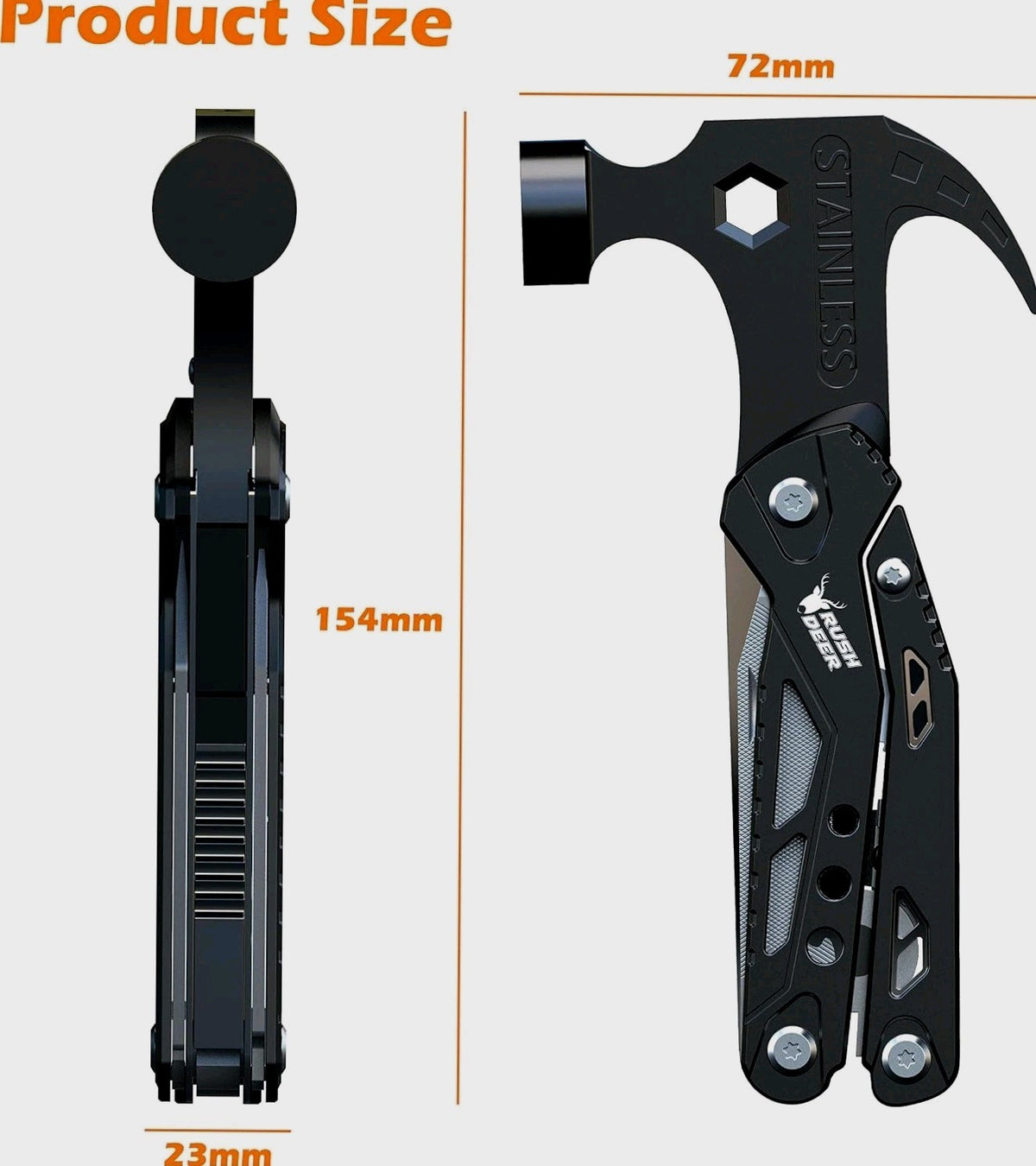 14-in-1 Stainless Steel Multi-Tool with Serrated Knife and Black Pouch