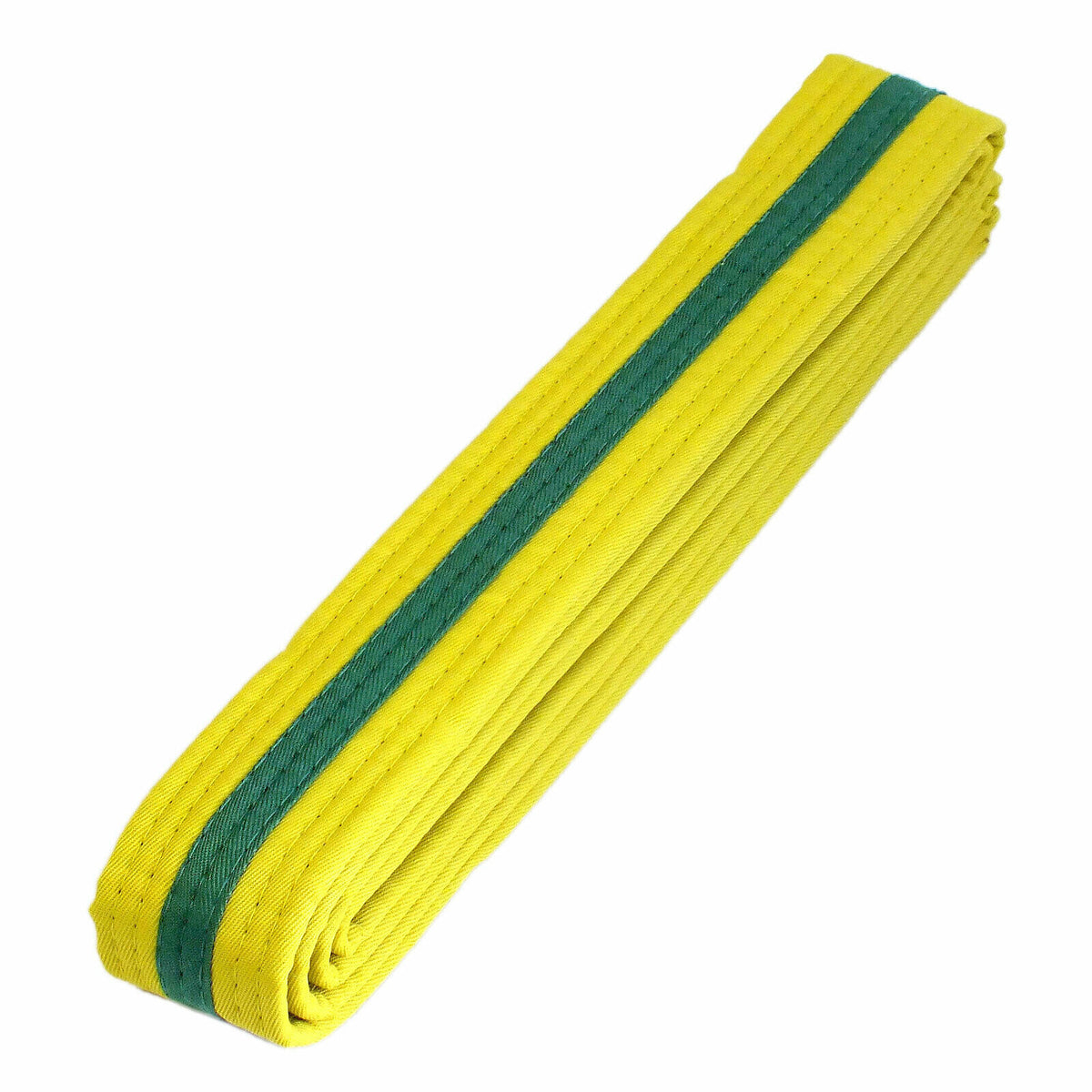 Martial Arts Double Wrap Belt - Yellow with Green Stripe, 1.5" Width