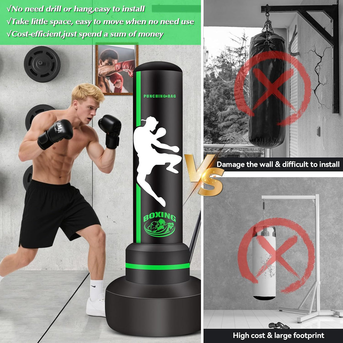 Standing Heavy Punching Bag with Gloves for Adults Teens Home Gym