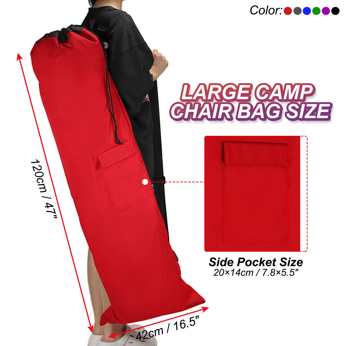 47-Inch Foldable Camping Chair Carry Bag with Side Pocket