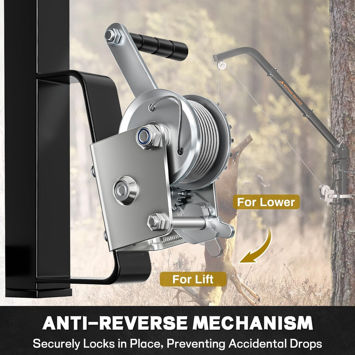 Tree Mounted Deer Hoist for Hunting, 400lb Capacity with Gambrel & Steel Cable