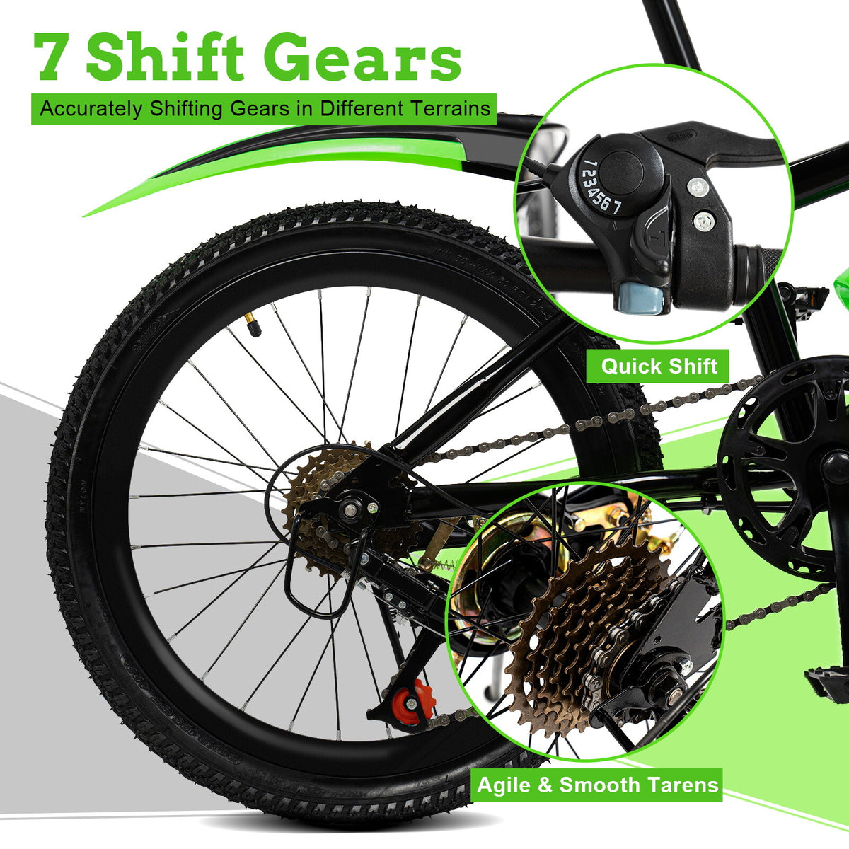 Kids Mountain Bike 20 Inch Bicycle with Adjustable Seat Multi-Speed Gears