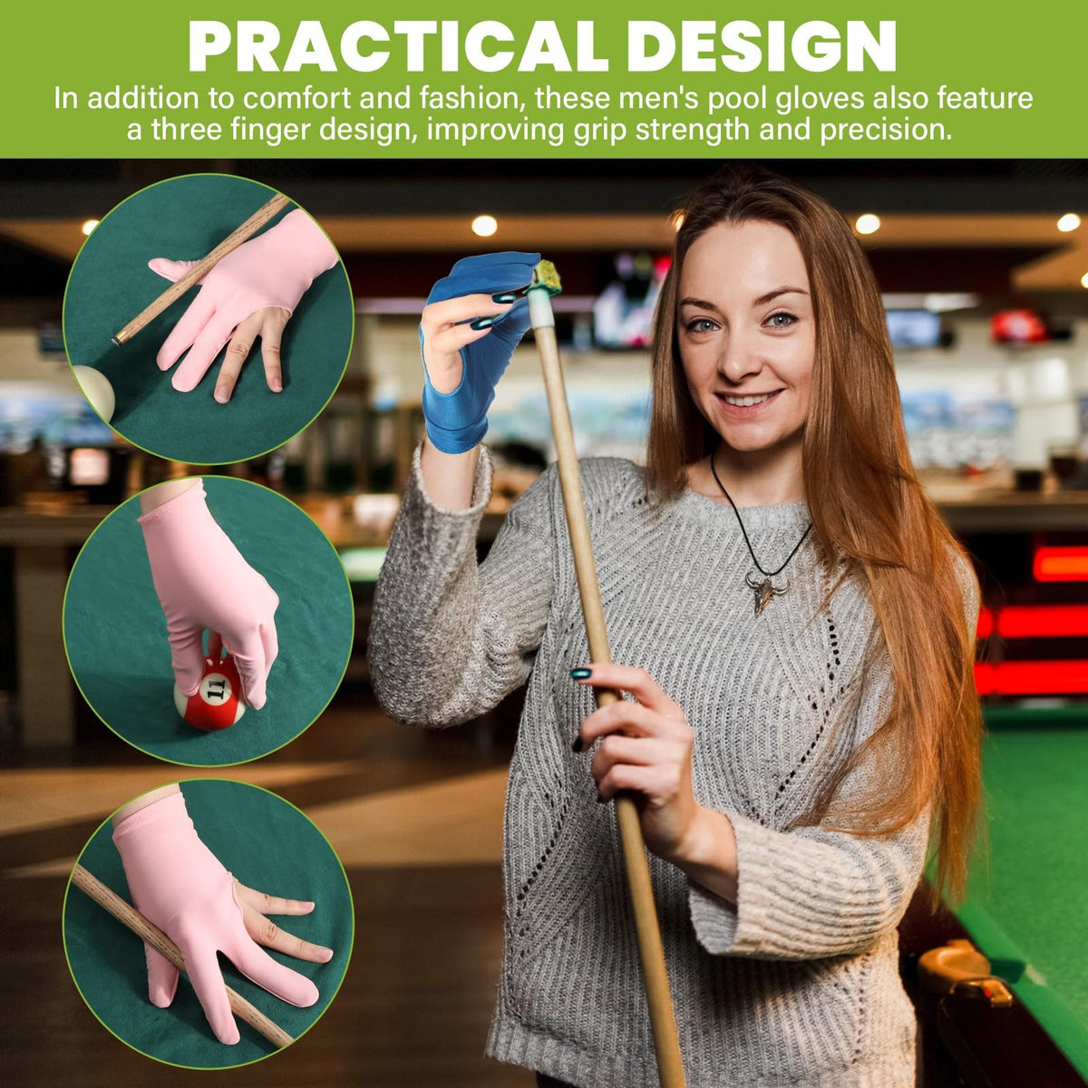 Three-Finger Universal Billiard Gloves - Breathable Elastic Pool Gloves