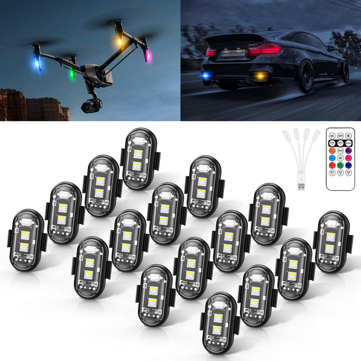 Wireless LED Strobe Lights 8 Colors USB Rechargeable Anti-Collision Lamps 20 pcs