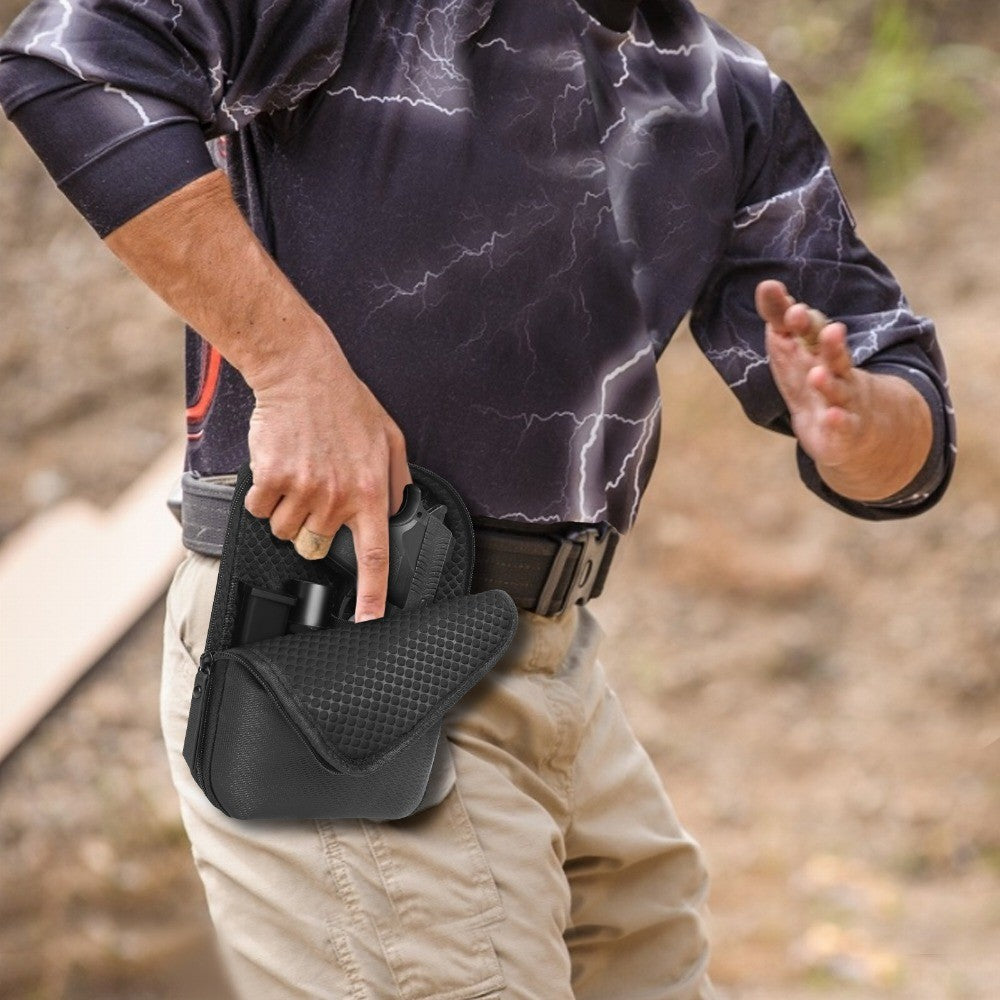 Concealed Carry Gun Pouch Holster Wallet Bag with Belt Loops - Black