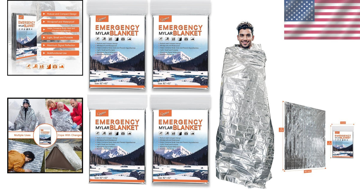 Large Emergency Mylar Thermal Blankets 82x62 Inches - Pack of 4