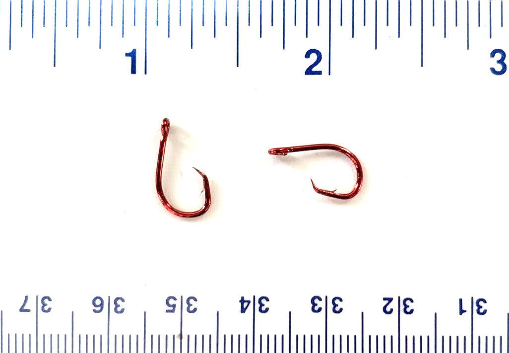 100 Pack Red Inline Circle Fishing Hooks Size 10 - Non-Offset, High Carbon Steel