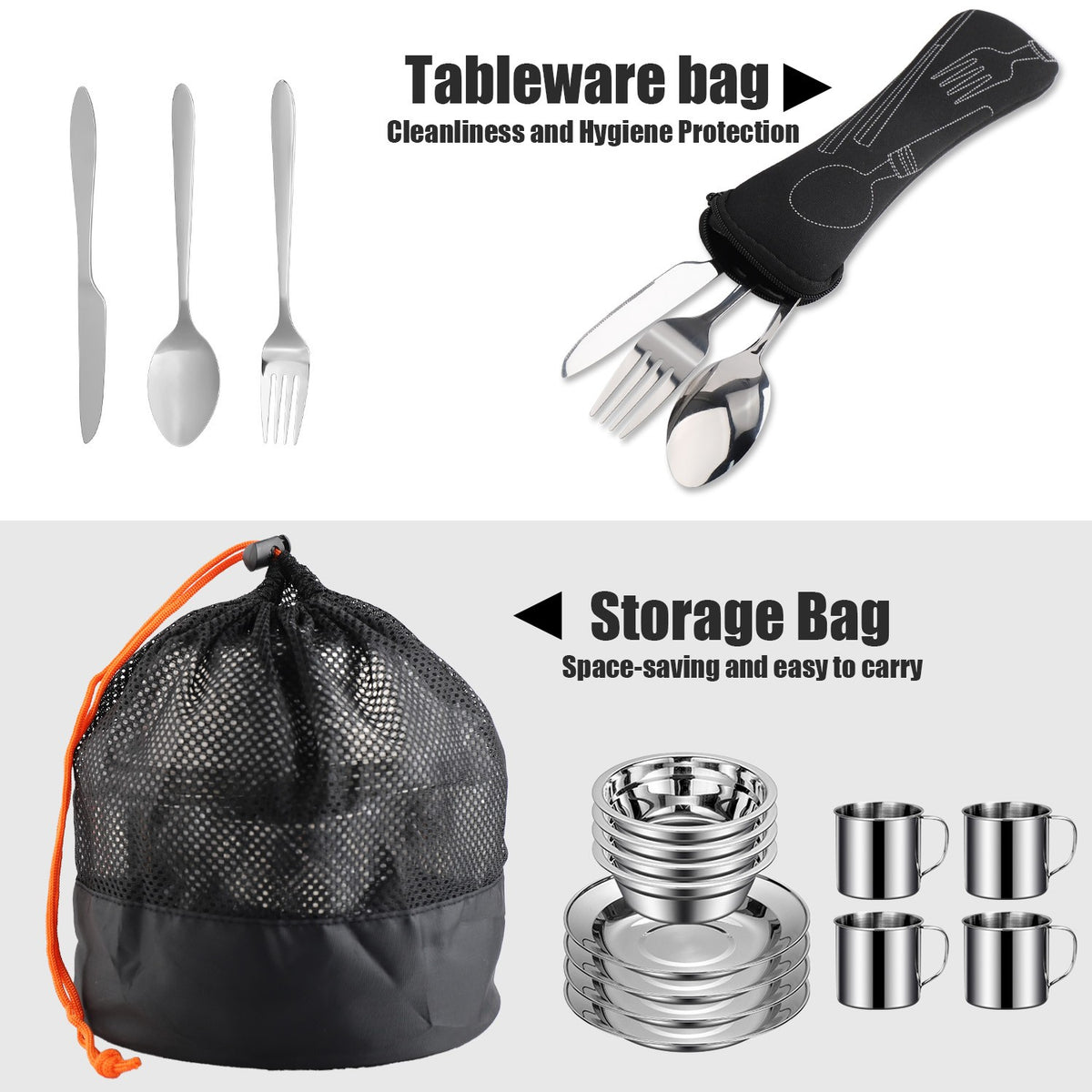 Camping Cookware Mess Set with Non-Stick Plates Bowls Cups - Portable Stainless Steel Kitchen