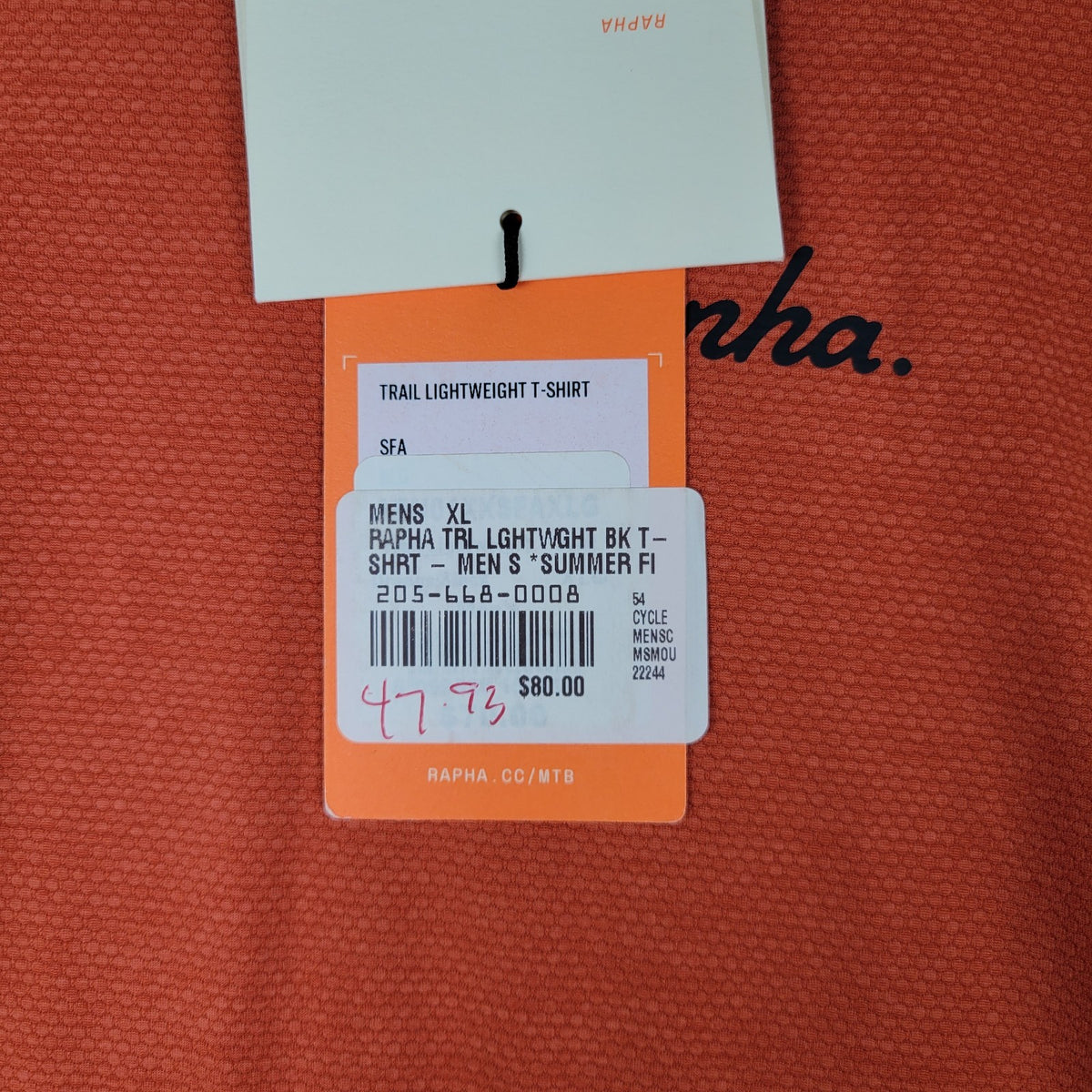 Rapha Men's Burnt Orange Trail Technical T-Shirt XL - Short Sleeve Activewear