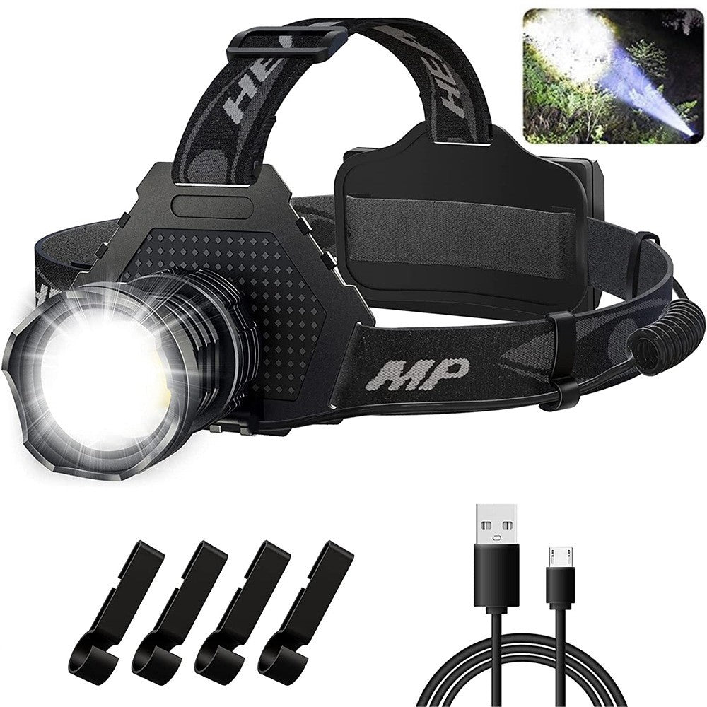 Rechargeable LED Headlamp 100000 Lumens, 6 Mode Super Bright Head Torch