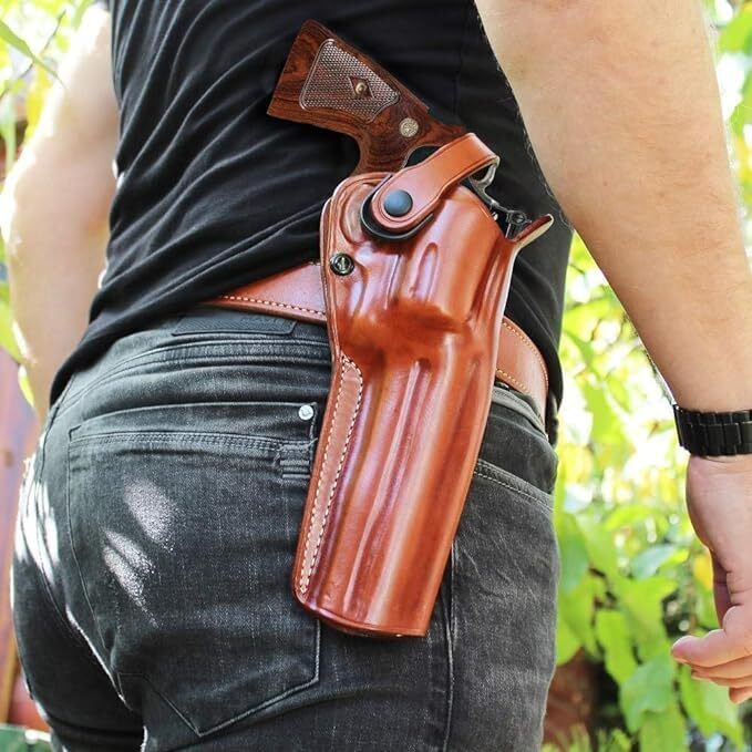 3-Slot Leather Gun Holster Fits Colt Anaconda 44 Magnum 6-Inch Barrel