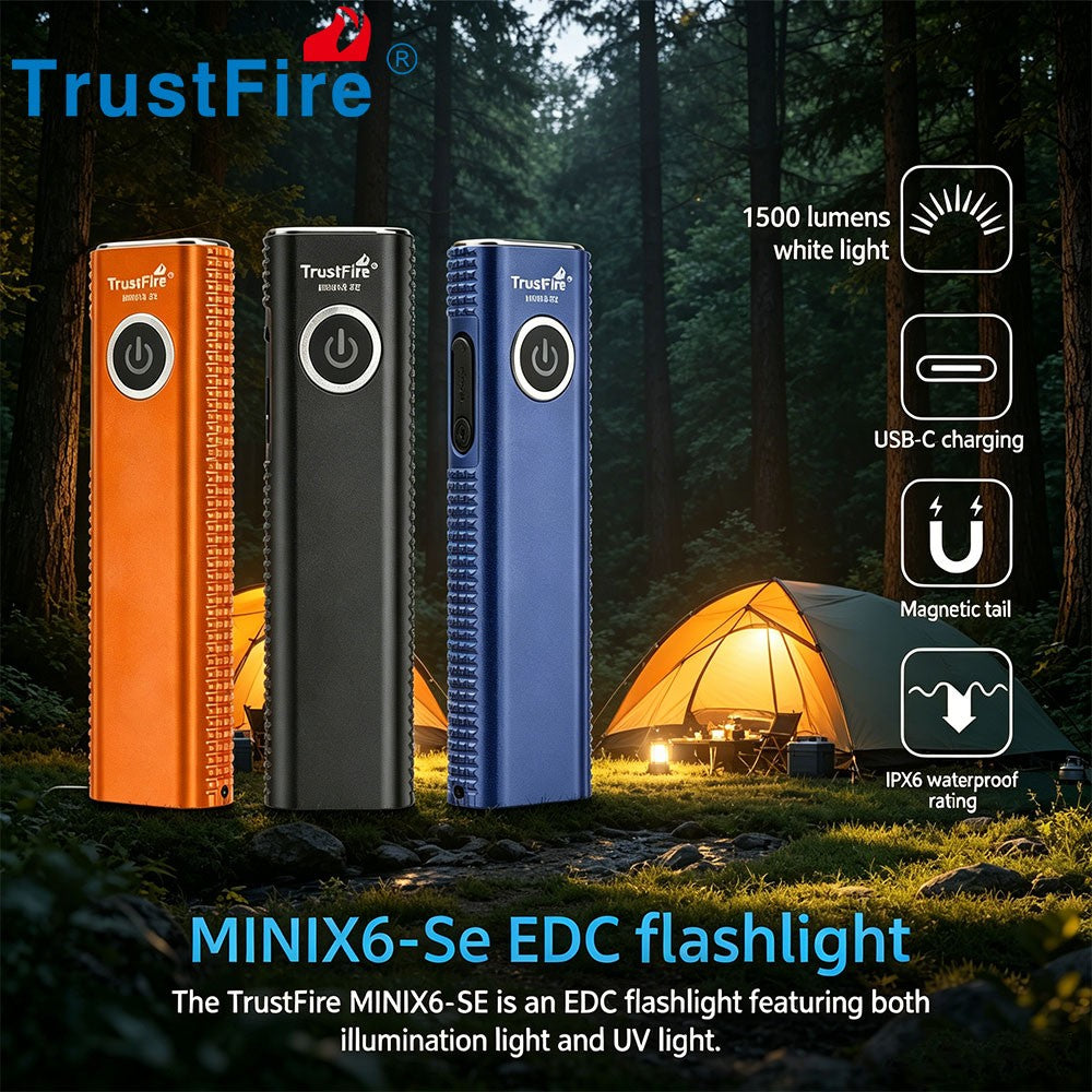 1500Lumen Rechargeable LED Flashlight with UV Light and Magnetic Tail - Waterproof Torch