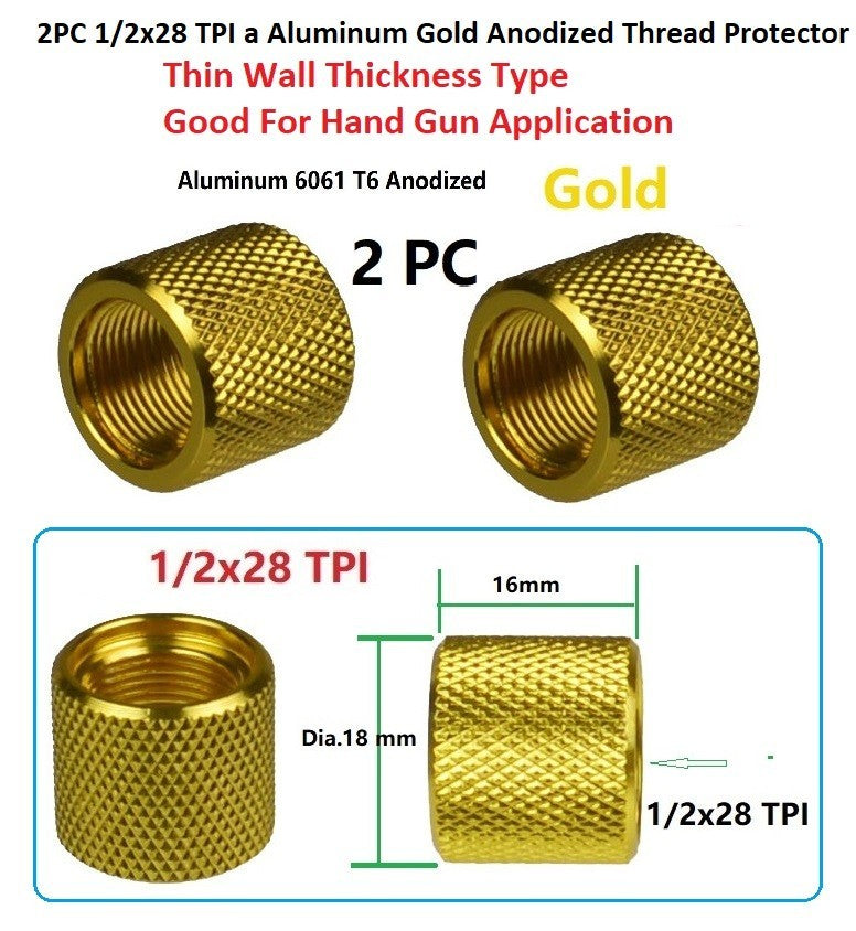 Gold Thread Protector for Handgun & Rifle 1/2x28 TPI - Aluminum, Thin Type