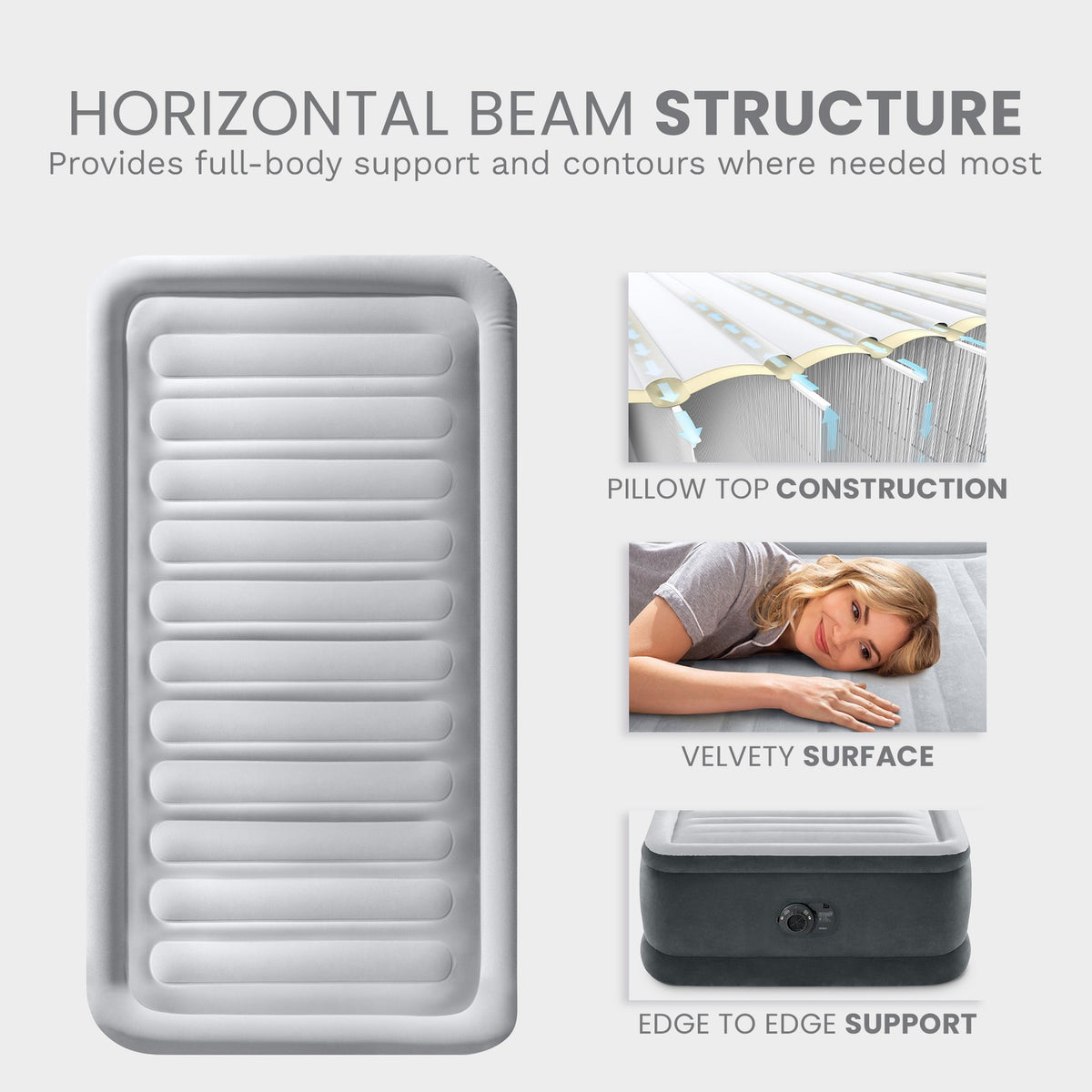 Full-Size Deluxe Air Mattress with Built-In Pump - Intex Comfort Dura-Beam Plush