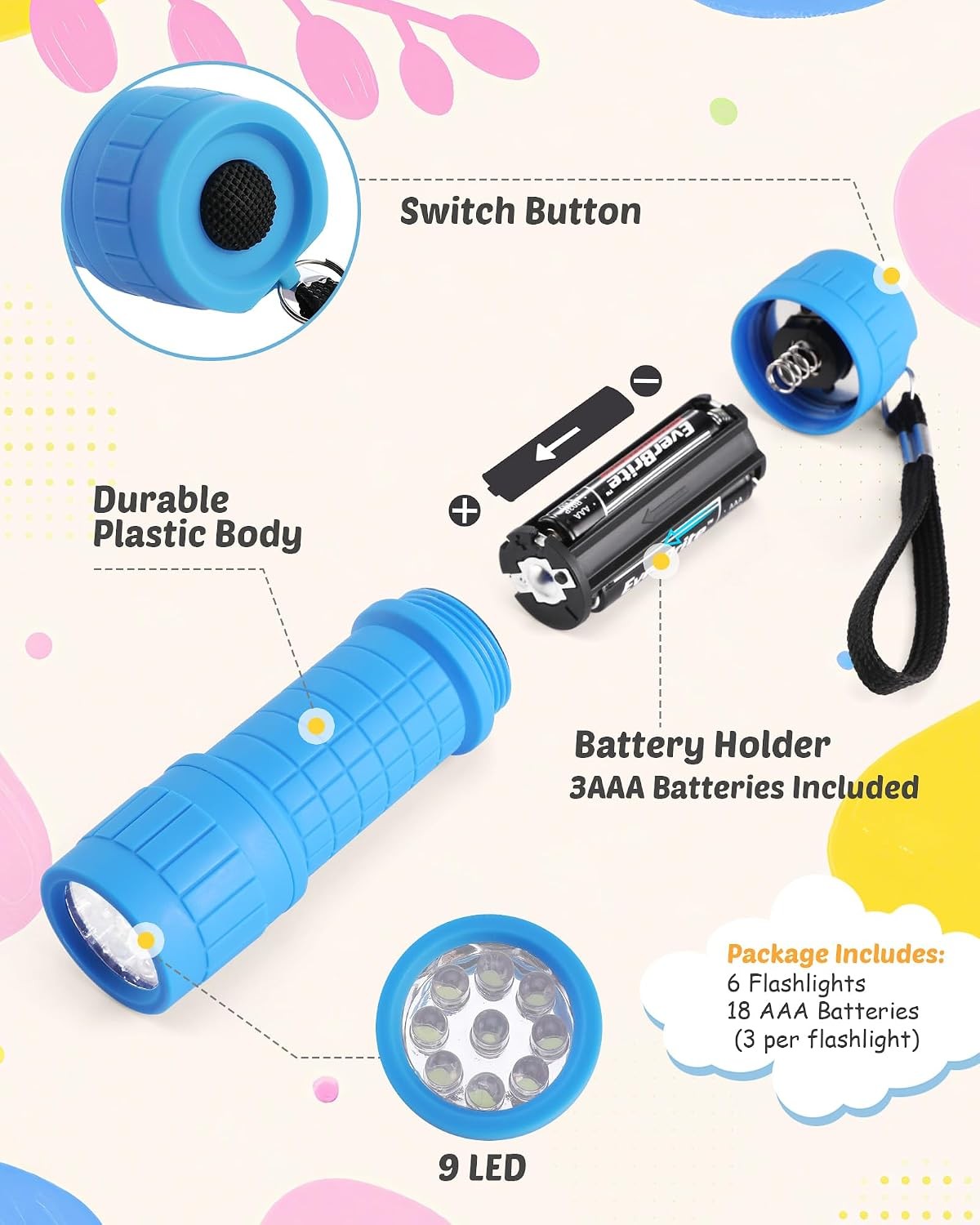 Impact Handheld Flashlight Set with 6 Compact LED Torches & AAA Batteries