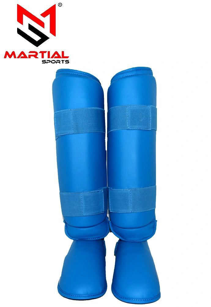 Martial Sports Blue Shin Instep Guards for Karate & Taekwondo - Protective Gear