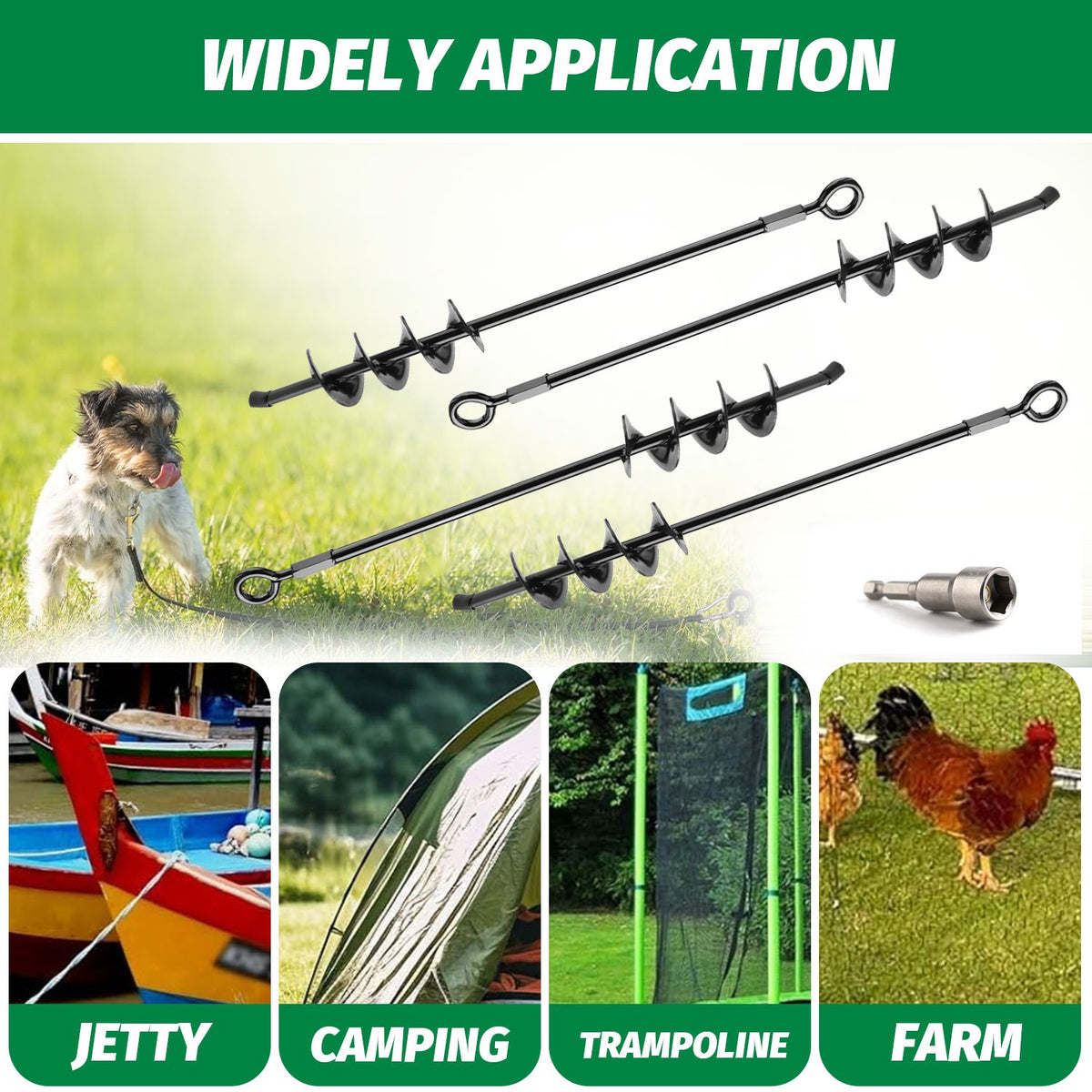 Heavy Duty Ground Anchors Kit for Trampolines & Outdoor Equipment, 4 Pack