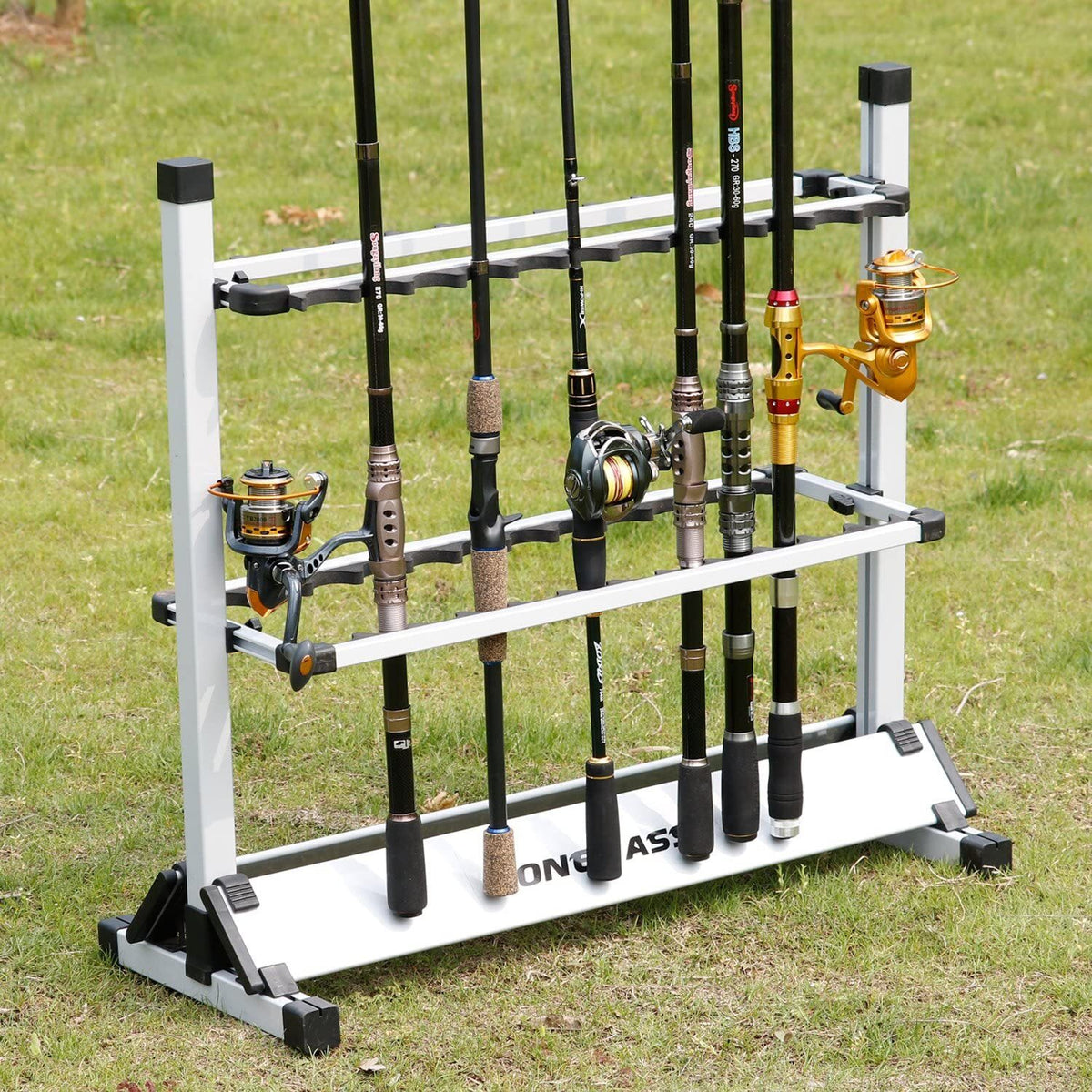 24 Rod Fishing Pole Holder Aluminum Alloy Stand Rack Storage Portable