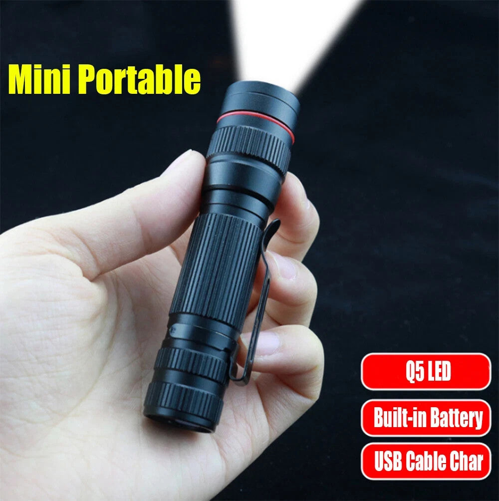Super Bright Rechargeable Mini LED Flashlight with Zoom, 3 Modes, Portable