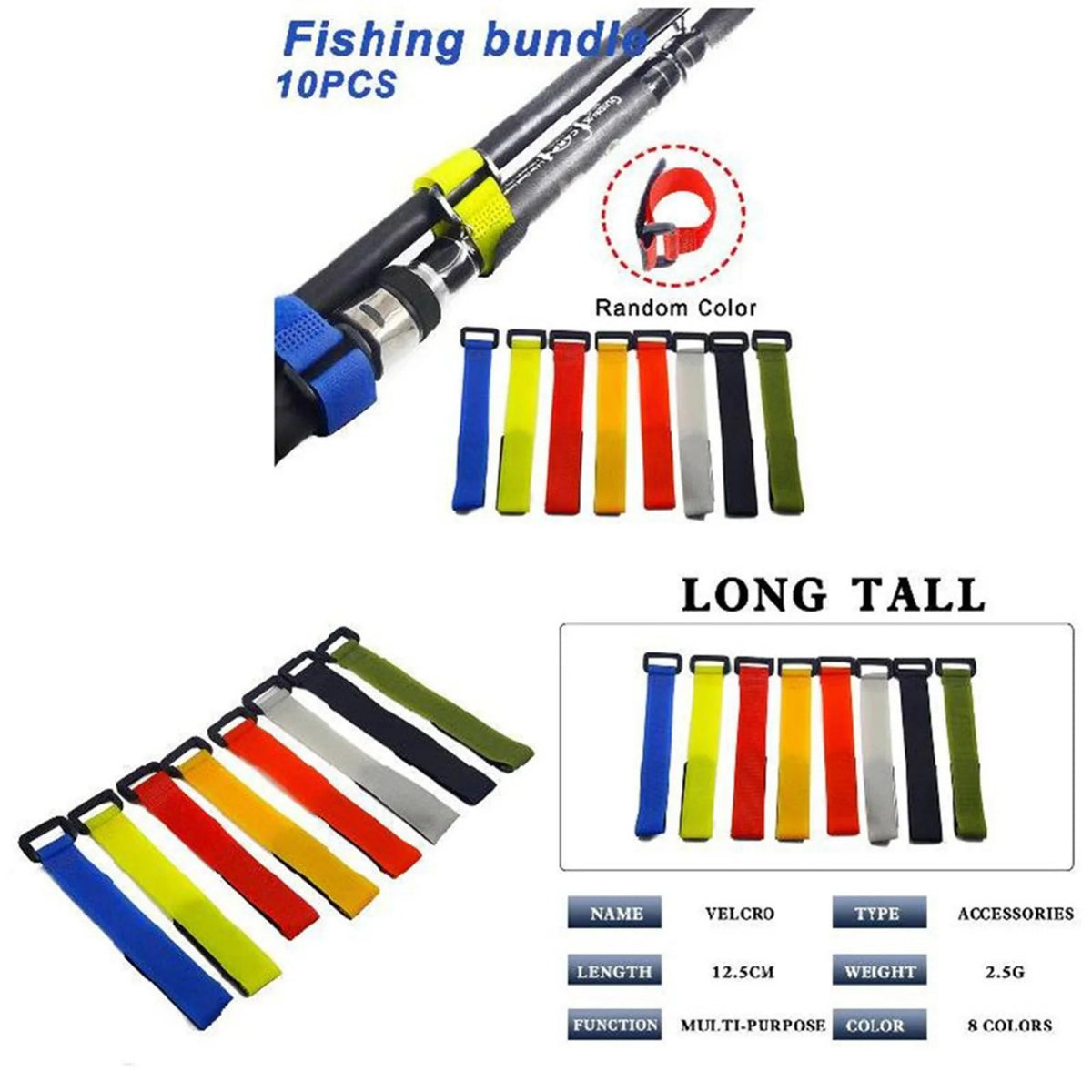 10-Pack Adjustable Fishing Rod Tie Straps for Organized Storage
