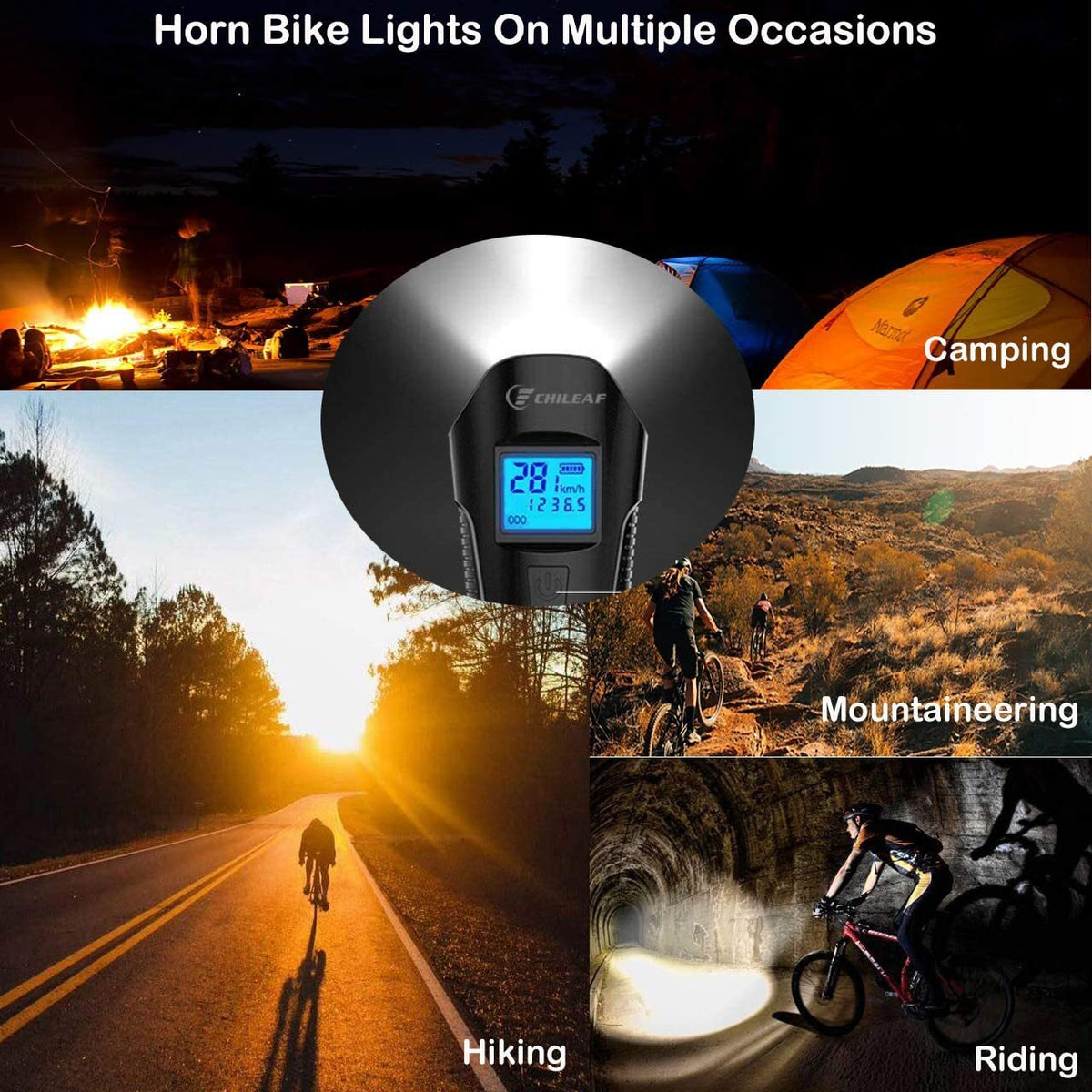 Rechargeable LED Bicycle Headlight & Tail Light Set with Speedometer