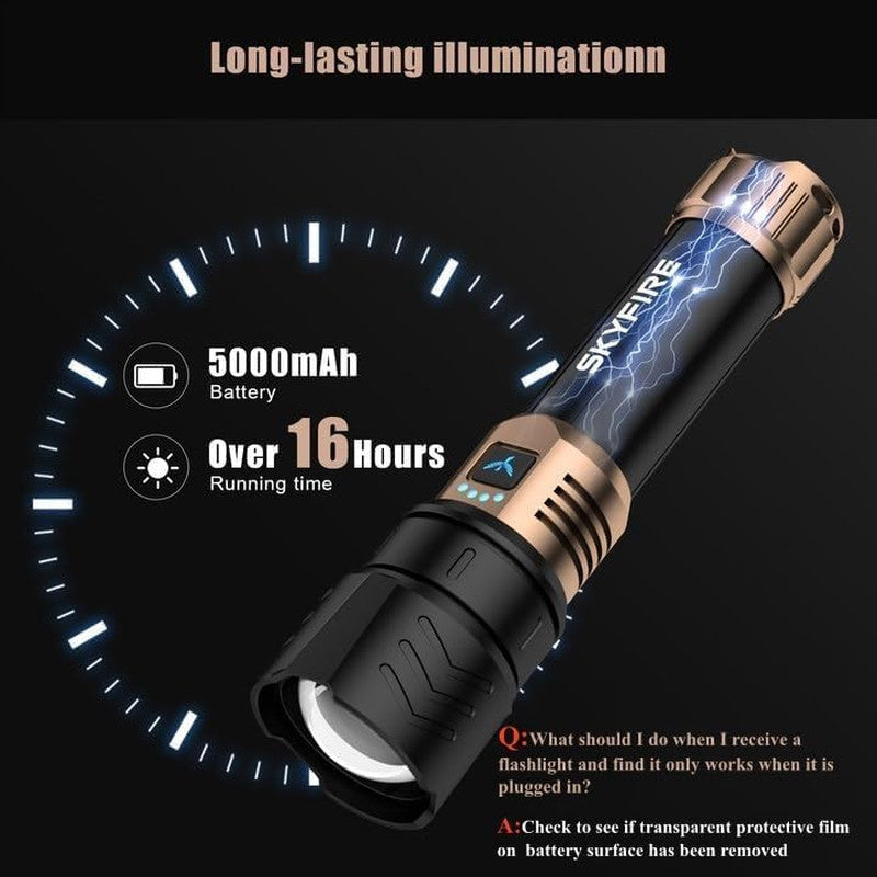 High-Lumen Rechargeable LED Flashlight with Fire Starting Lens Waterproof