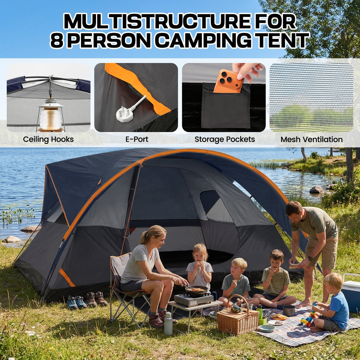 8 Person Family Camping Tent Waterproof Quick Setup Double Layer Shelter