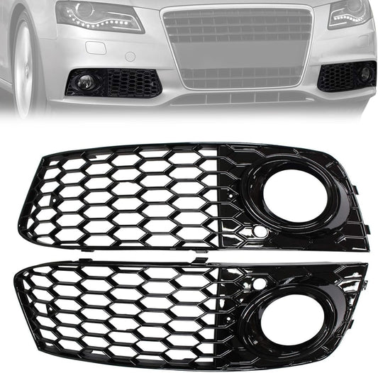 Front Bumper Fog Light Mesh Grill for Audi A4 B8 2008-2012 - Glossy Black