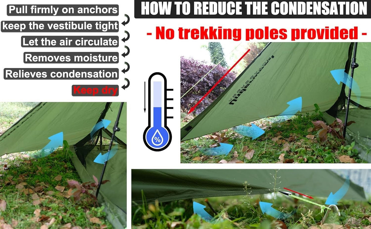 Ultralight 1 Person Trekking Pole Tent Waterproof Backpacking Shelter