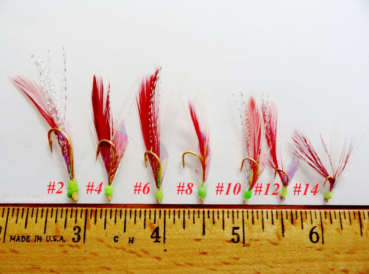 Sabiki Bait Rig with 6 Gold Hooks & Red Feathers - Multiple Sizes & Packs