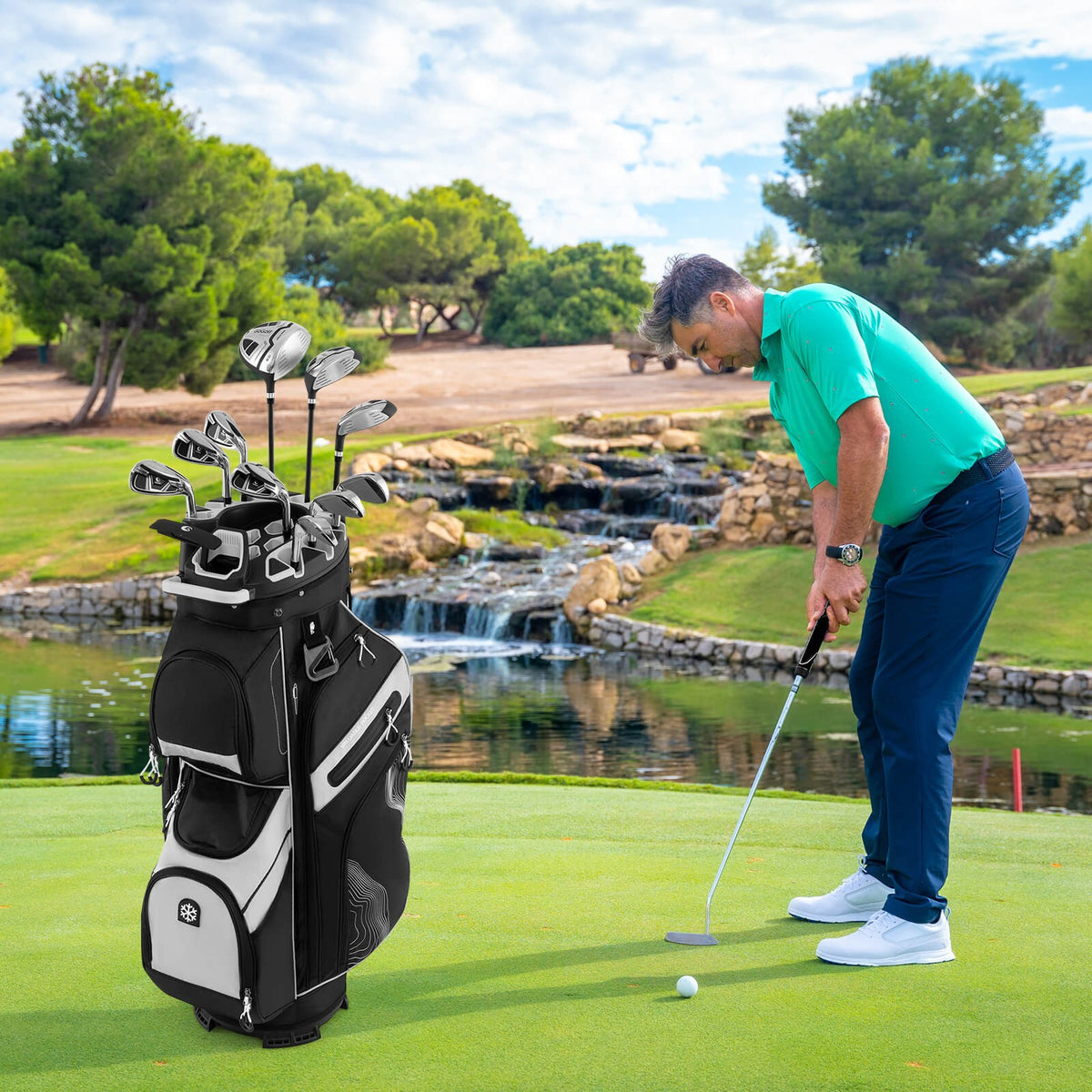 Golf Cart Bag with 14-Way Full Length Dividers and 11 Pockets - Lightweight, Waterproof