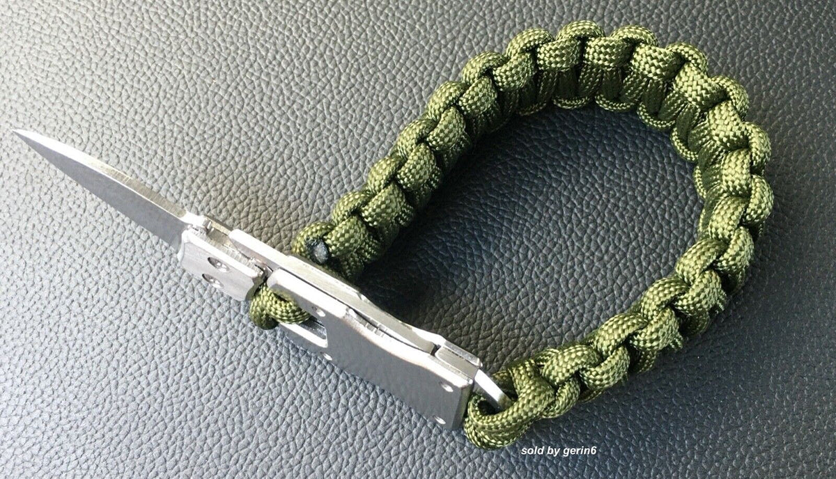 Paracord Survival Bracelet with Knife - Tactical Emergency Gear, Olive Green
