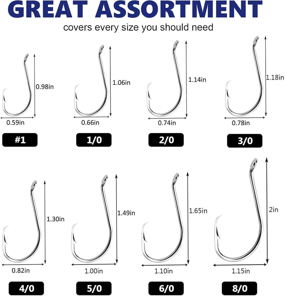 Saltwater Circle Hooks Fishing Hooks 2X Strong Offset Sharp Point - Black