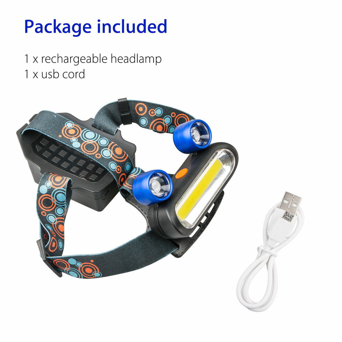 1800LM Rechargeable LED Headlamp with COB & Adjustable Side Lights