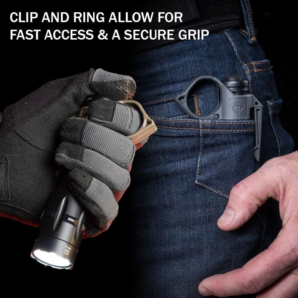 Releasable Flashlight Ring with Pocket Clip for Tactical Use - Large 2.0