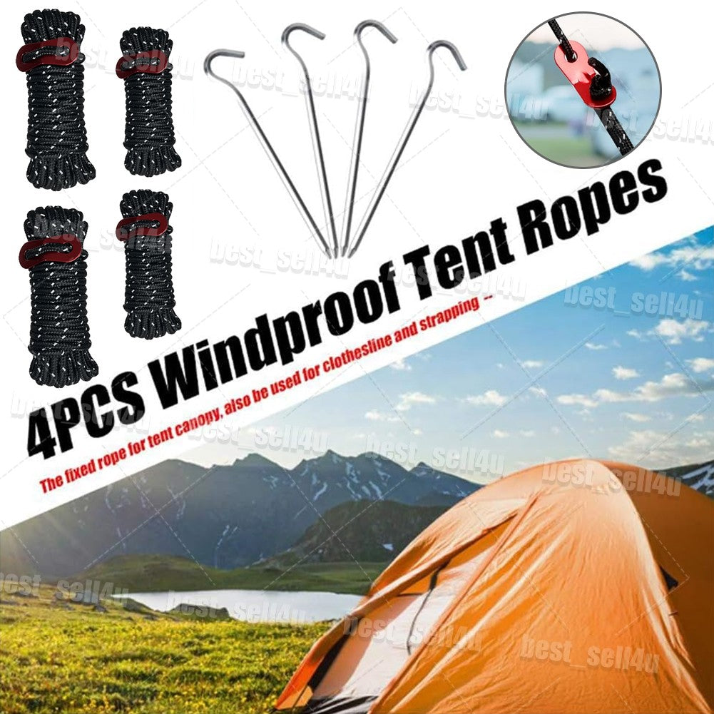 Reflective Tent Guy Lines Kit with Aluminum Tensioners and Stakes - Heavy Duty Camping Rope Set