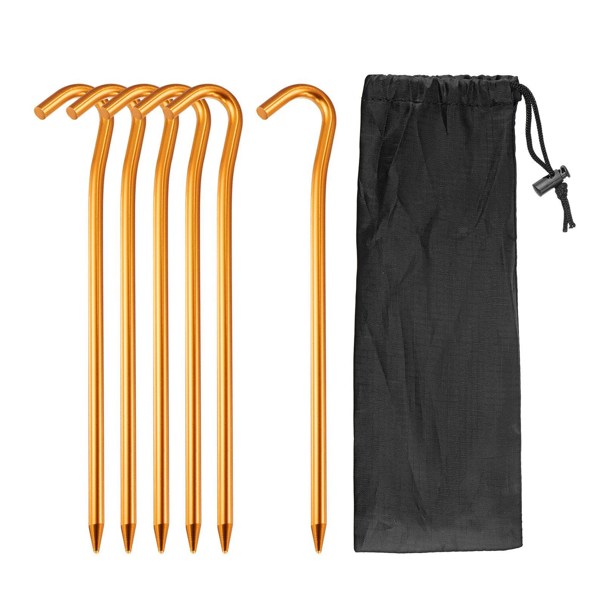 6 Pack Aluminum Tent Stakes with Hook 7.2 Inches - Gold Outdoor Camping Gear