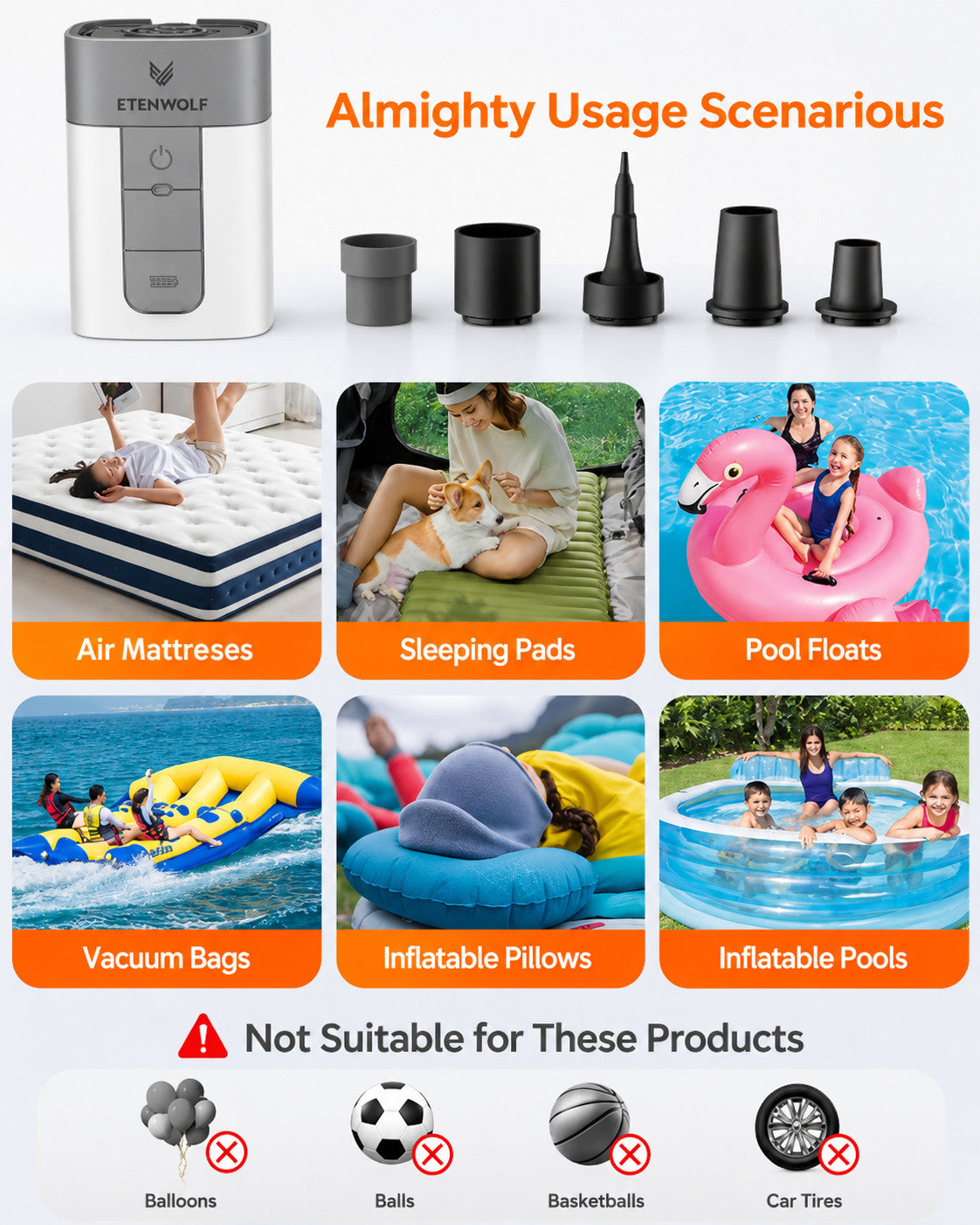 Rechargeable Electric Air Pump for Inflatable Items, Portable