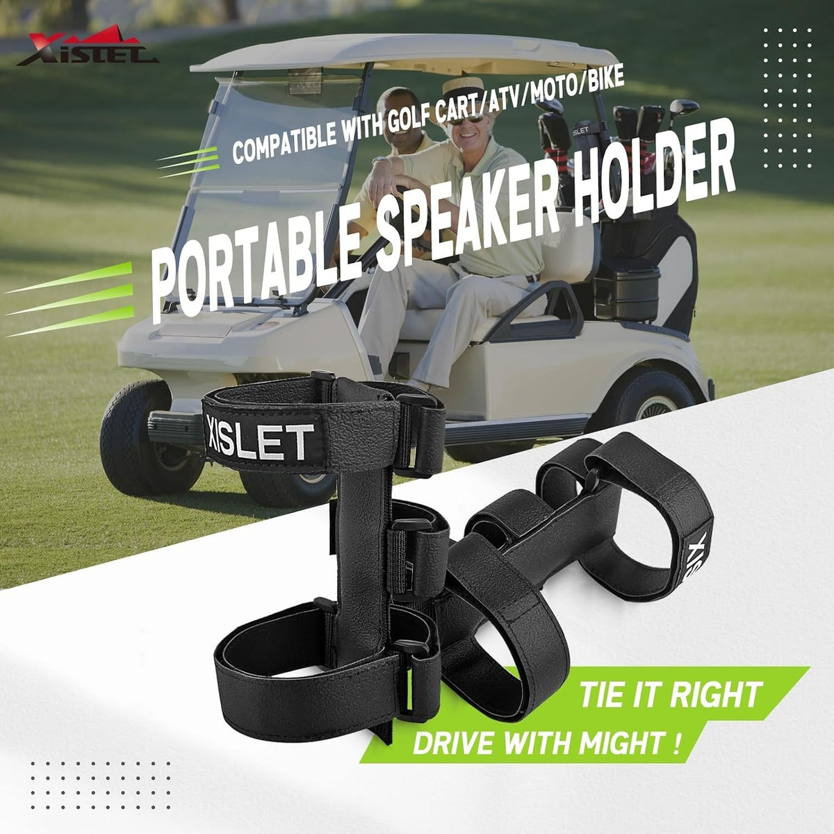 Adjustable Speaker Mount Strap for Golf Cart, Bike & ATV - Fits 0.75-1.5 Inch Portable Speakers