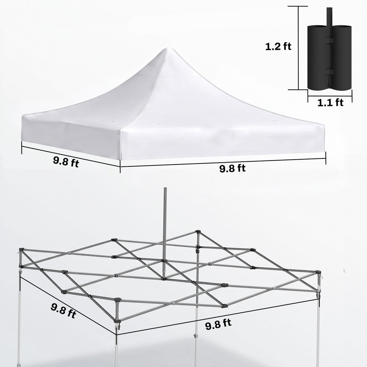 10x10 Pop Up Canopy Replacement Top with Weight Bags - White