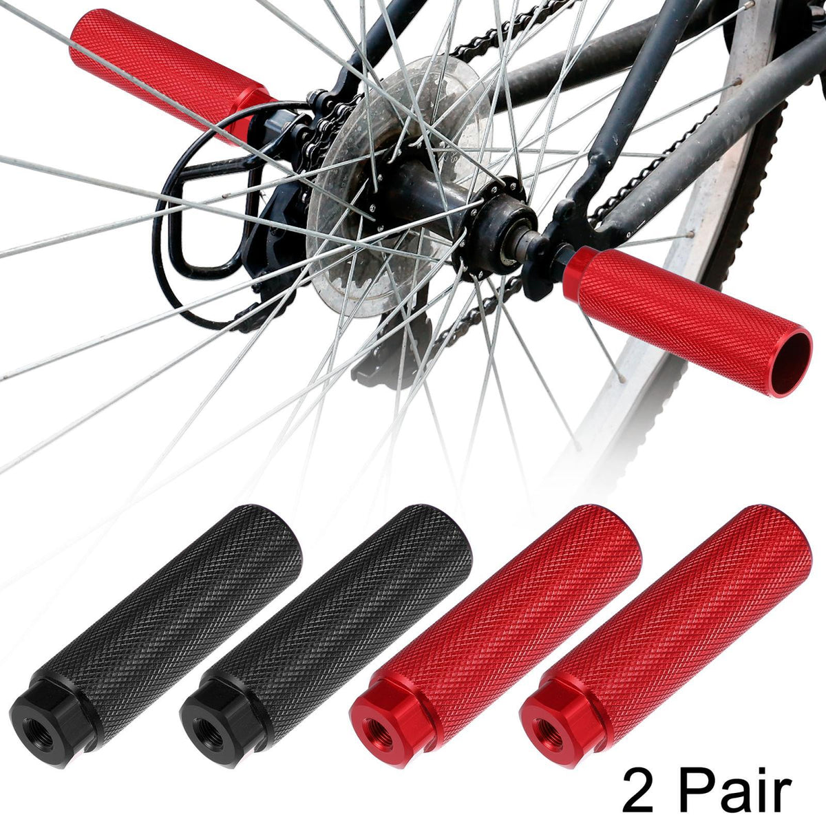 Aluminum Alloy Bicycle Foot Pegs for BMX MTB and Road Bikes 3/8 Inch Black Red Pair