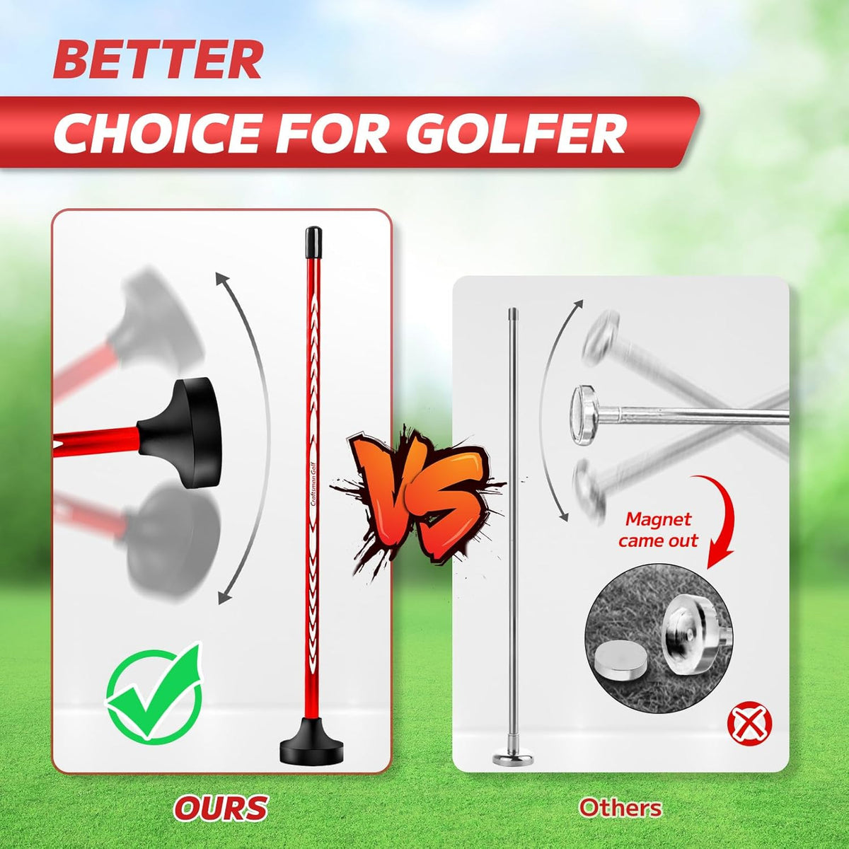 Golf Alignment Magnet Tool for Aiming and Swing Practice - Red, 10 Inch