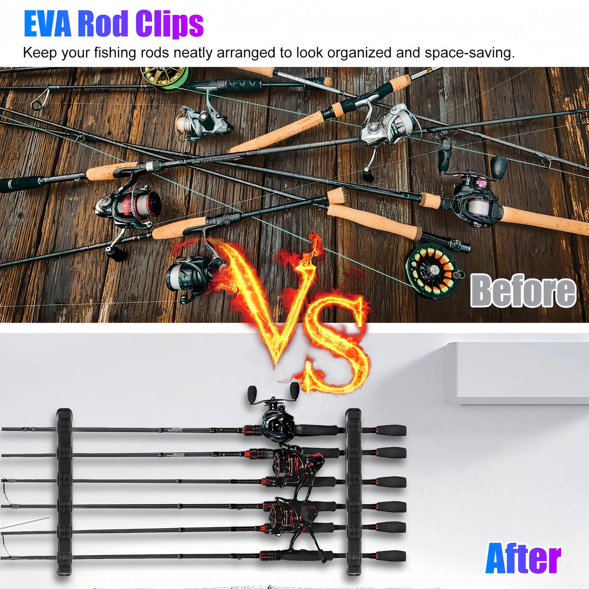 Vertical Fishing Rod Rack Wall Mount Holder for 6 Poles Storage Stand