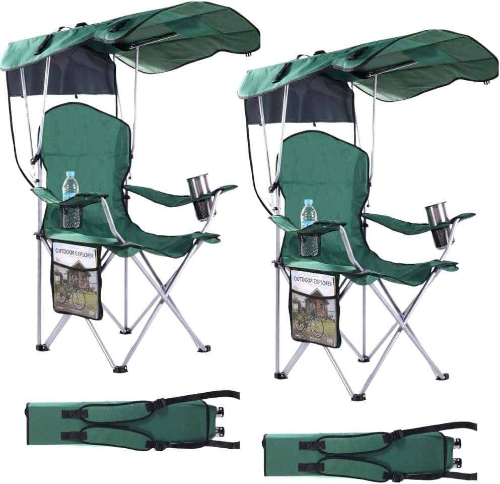 Portable Folding Camping Chair with Canopy and Sun Shade for Outdoor Use