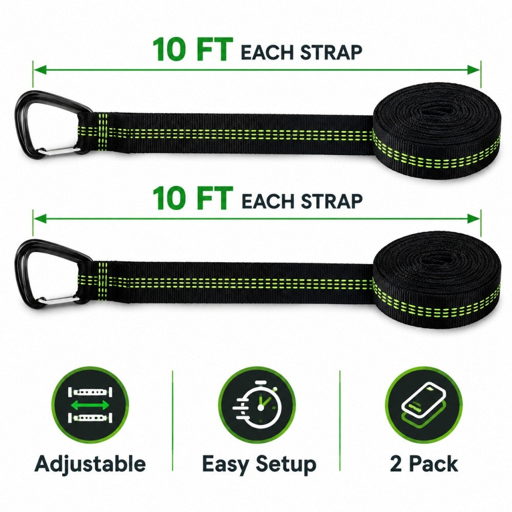 10FT Durable Polyester Hammock Tree Straps with Carabiners for Camping & Outdoor