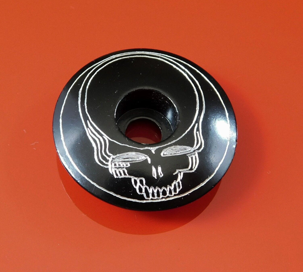 Black Skull Bike Headset Cap - Grateful Dead Stealie Engraved Bicycle Part