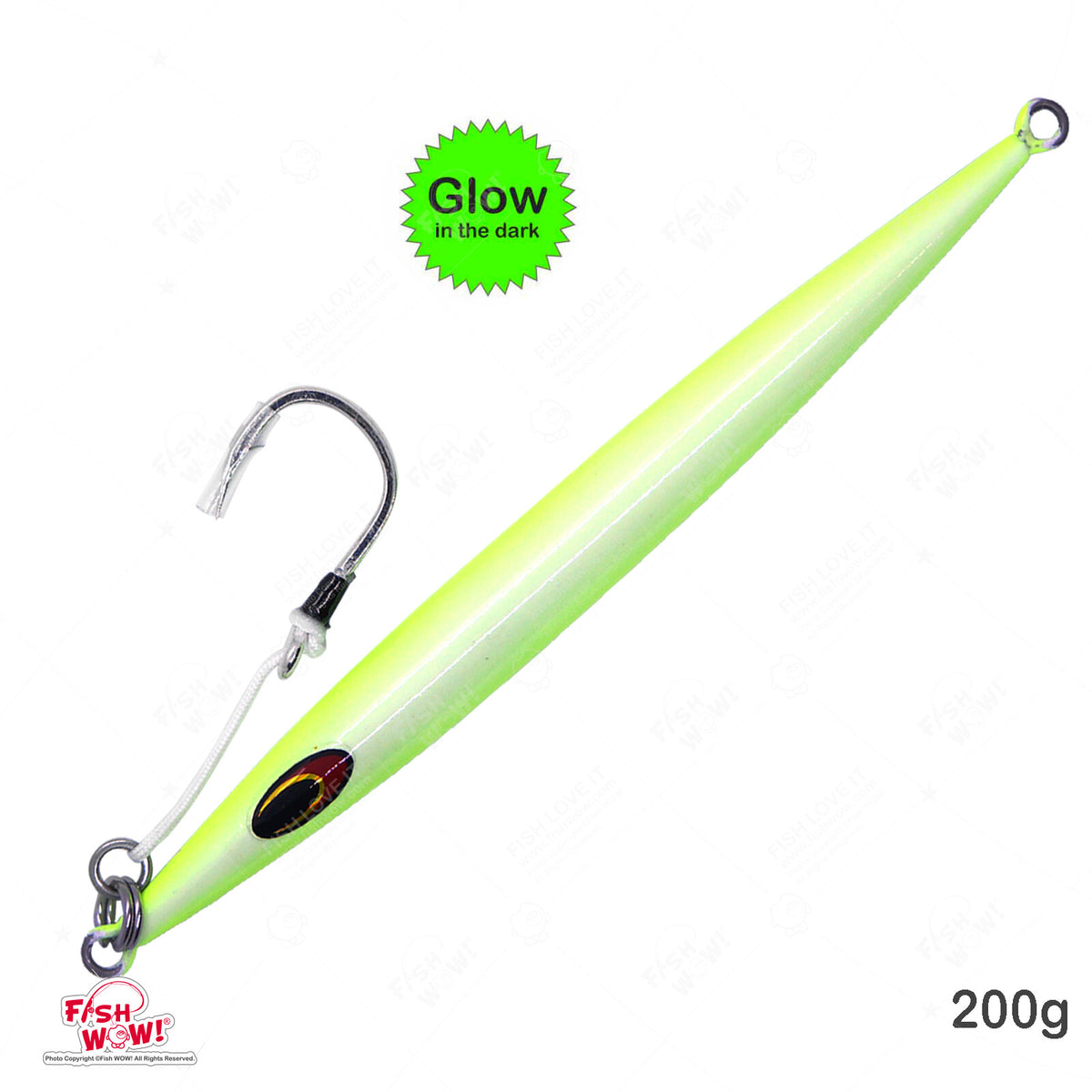 200g Glow Fast Sinking Jig with BKK Hook for Deep Water Fishing - 3 Pack