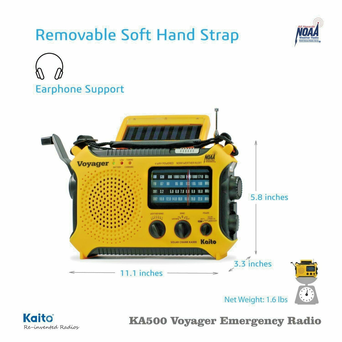 Emergency Weather Radio with Solar Crank AM FM Shortwave NOAA Alerts Yellow