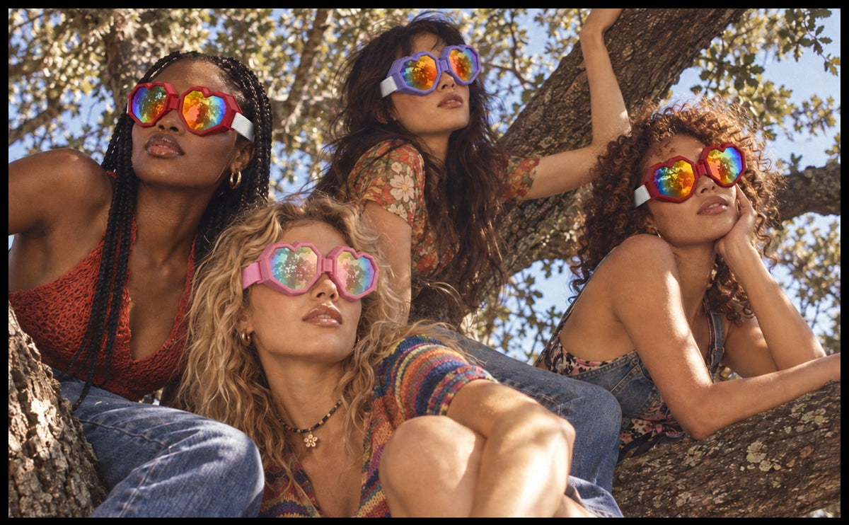 Heart Shaped Goggle Sunglasses with Mirror Lenses - Festival & Cosplay Accessory