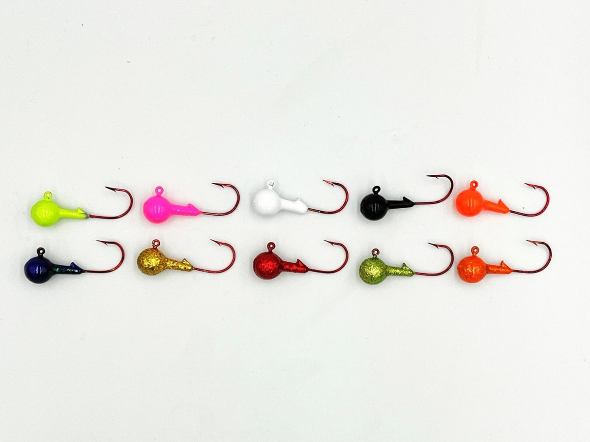 13 Pack 1/64 Oz Painted Round Head Crappie Fishing Jigs with Aberdeen Hooks
